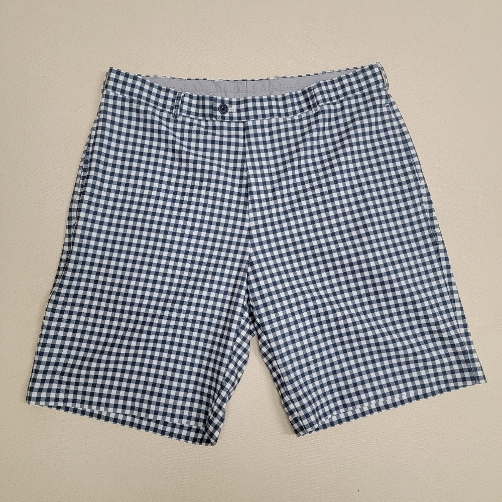 Peter Millar Blue and White Checkered Men's Flat Front Shorts